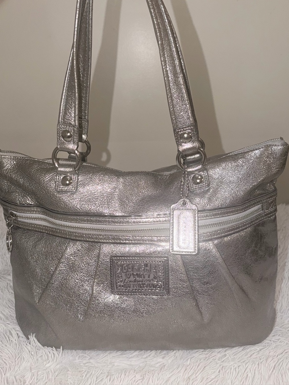 Coach Poppy Y2K Metallic Silver Glam Tote Shoulder Bag 2012” #20361E